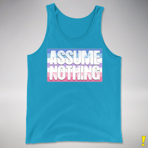Assume Nothing Bigender Pride Flag Premium Tank Top - Neon Blue